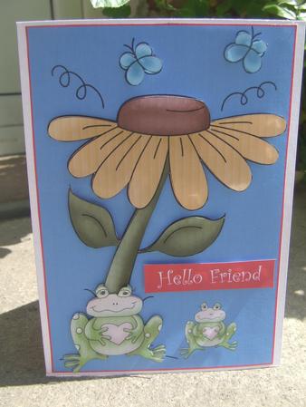 Hello Friend Happy Birthday with Cute Frog and Matching Ri by Susan Smith