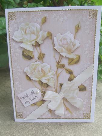 Ivory Roses and Lace - Decoupage Card by Susan Smith