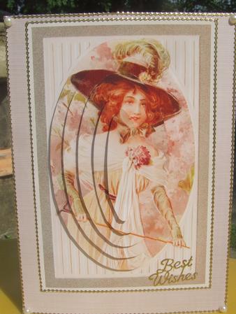 Vintage Outdoors Woman in Green - Oval Pyramid Card by Susan Smith
