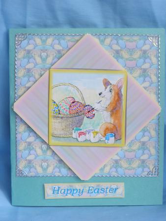 Corgi Dog Painting Easter Eggs in Geometric Frame by Susan Smith