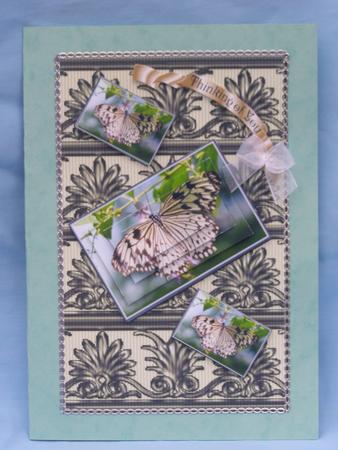Rice Paper Butterfly Pyramid on Art Deco Ribbon Background by Susan Smith