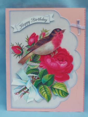 Beautiful Bird on Red Roses - Scalloped Edge Card by Susan Smith