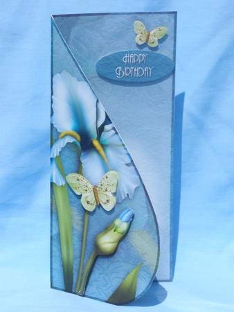 Blue Iris and Butterflies Teardrop Card by Susan Smith
