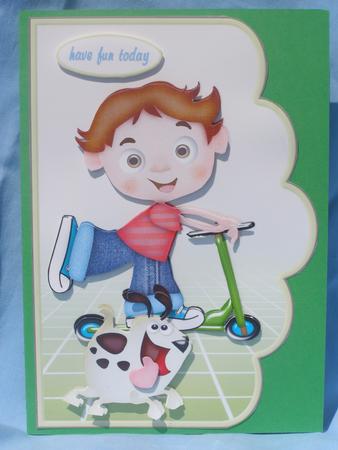 Scooter Kid Scalloped Card Front by Susan Smith