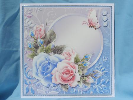 Blue Roses and Butterfly 8in x 8in Decoupage by Susan Smith