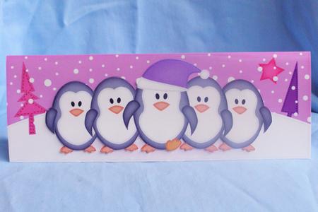 Large Dl Penguins on Parade Quick Cut and Fold Card by Susan Smith