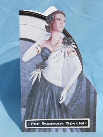Art Deco Lady Rose (black) Shaped Card by Susan Smith