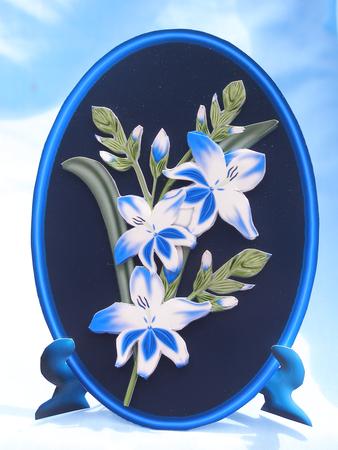 Blue Gladioli Plate Card with Decoupage by Susan Smith
