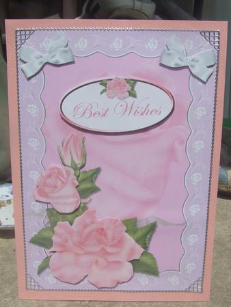 Pink Roses & Lace Decoupage Quick Card Front by Susan Smith