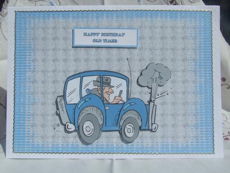 Old Banger Quick Card Front with Decoupage by Susan Smith