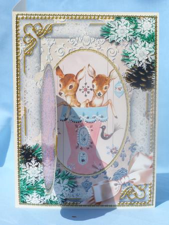 Cute Reindeer Snow A5 Locket Card Front by Susan Smith