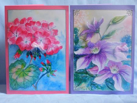 Geraniums and Purple Clematis Toppers by Susan Smith