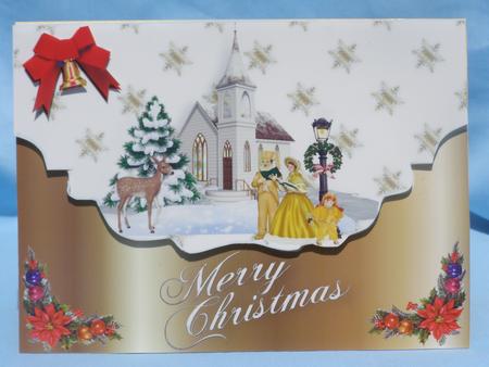 Christmas Scene with Church, on Scalloped Envelope by Susan Smith