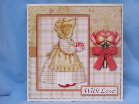 Sunbonnet Girl with Roses 8x8 Card Front with Decoupage by Susan Smith