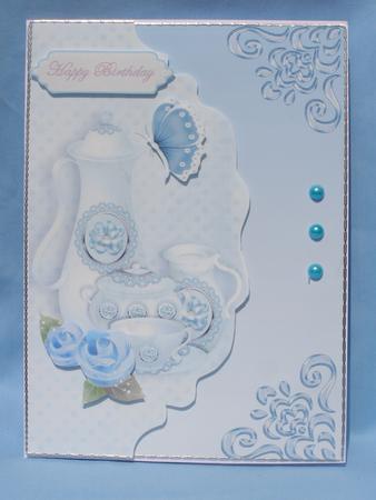 Ice Blue China Teaset, on a Scalloped Envelope by Susan Smith