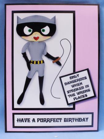 Have a Purrfect Day, Catwoman Card Front with Decoupage by Susan Smith