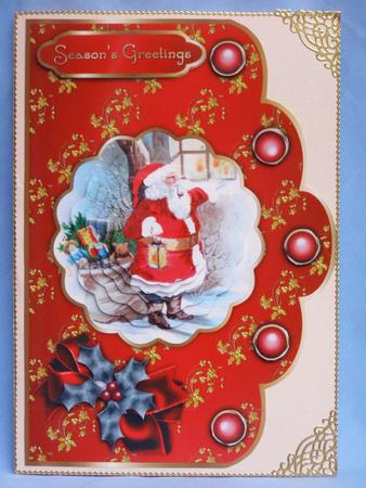 Santa Looking in Scallop Card Front with Shaped Pyramage by Susan Smith