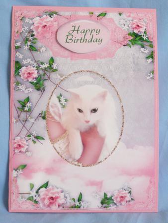 White Cat and Roses Quick Card Front by Susan Smith