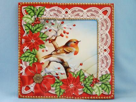 Red Robin Poinsettia 6in Duo Corner Stacker by Susan Smith