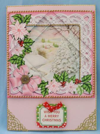 Snow Scene Pink Poinsettia 5in Triangle Spiral Stacker by Susan Smith