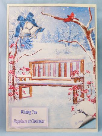 Lovely Snow Scene with Cardinal and Bench, A4 by Susan Smith