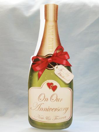Large Dl Husband Anniversary Champagne Bottle Shaped Card by Susan Smith