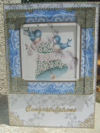 Wedding Blue Tit Bell Spiral Edge Stacker Card Front by Susan Smith