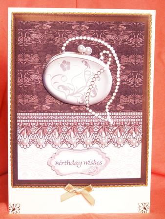 Satin and Chocolate Handbag Card Front by Susan Smith