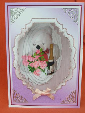 White Fluffy Bear with Roses & Champagne by Susan Smith
