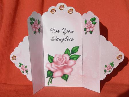 Pink Rose - for You Daughter - Scallop Top Tri Fold Card by Susan Smith