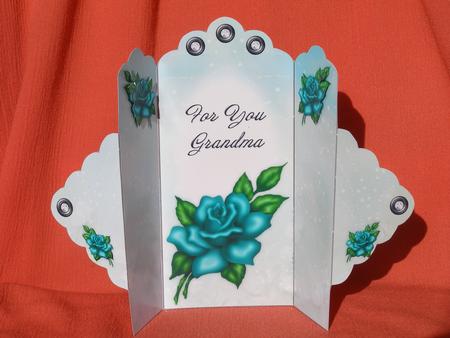 Teal Rose - for You Grandma - Scallop Top Tri Fold Card by Susan Smith