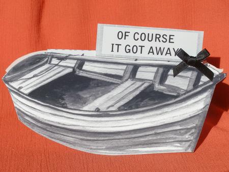 Ink Saver Black & White Boat Shaped Card Fishermans Tales by Susan Smith