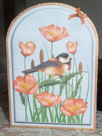 Arch Shaped Card - Bird & Poppies Decoupage by Susan Smith