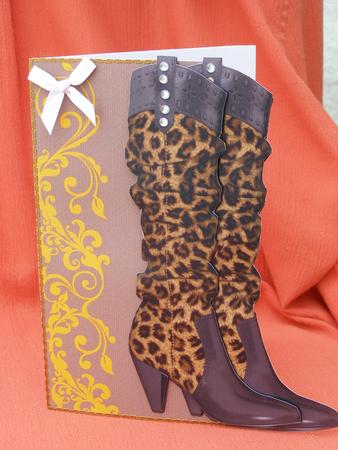 Leopard Skin Boots Shaped Card with Decoupage by Susan Smith