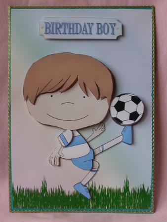 Boy Kicking a Football Card Front by Susan Smith