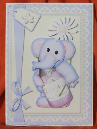 A5 Lola Elephant's Champers Quick Card N 3D Decoupage by Susan Smith