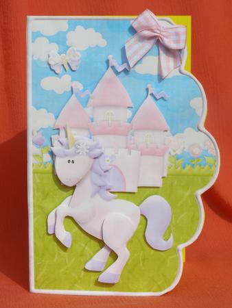 Unicorn in Fairytale Land Scallope Edge Curve Card by Susan Smith