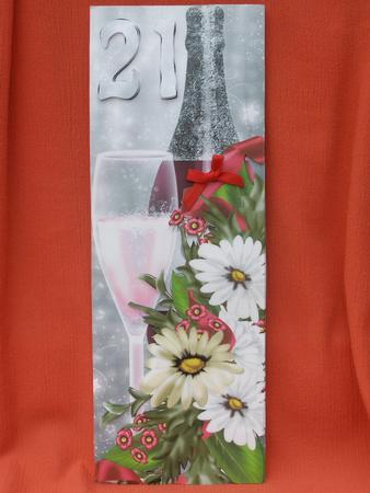 21st Birthday Card Front with Wine and Flowers by Susan Smith