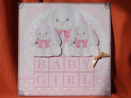 Baby Girl 8x8 Greeting Card Front with Puppy by Susan Smith