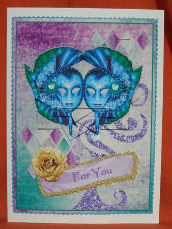 Carnevale in Blue - Card Front with Twisted Pyramage by Susan Smith