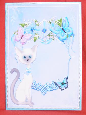 Cat, Flowers and Butterfly's Card Front and Decoupage by Susan Smith