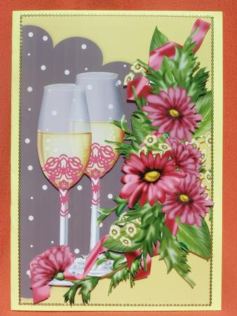 Champagne and Flower Bouquet Card Front by Susan Smith