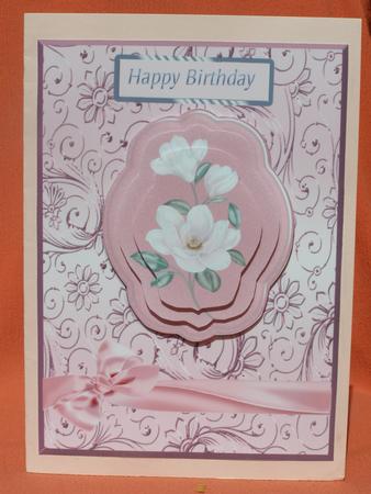 Pink Magnolias Pyramid Card Front by Susan Smith