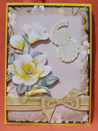 Lemon Magnolia 60 Card Front with Decoupage by Susan Smith