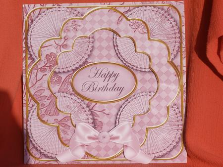 Dusky Pink Bird Happy Birthday 3D Rosette 8in Card Front Kit by Susan Smith
