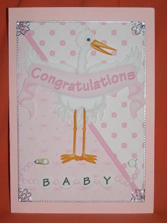 Stork with Pink Congratulations by Susan Smith