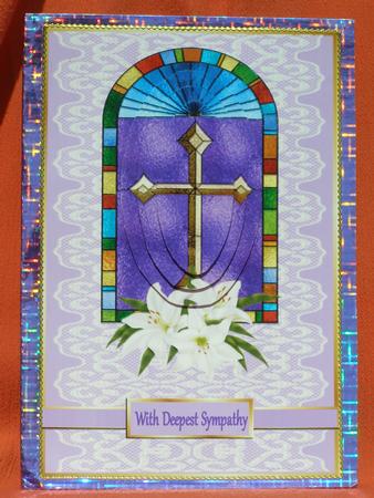 Stained Glass Widow with a Cross in Lilac and Lace Qs by Susan Smith