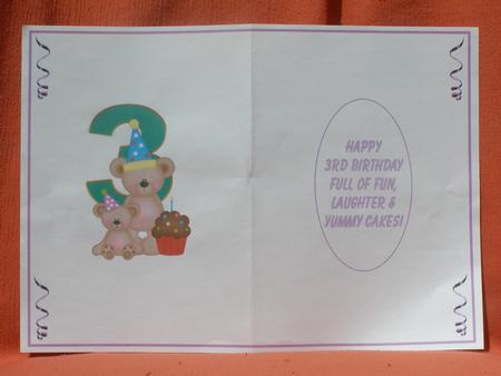 3rd Birthday Card Making Insert by Susan Smith