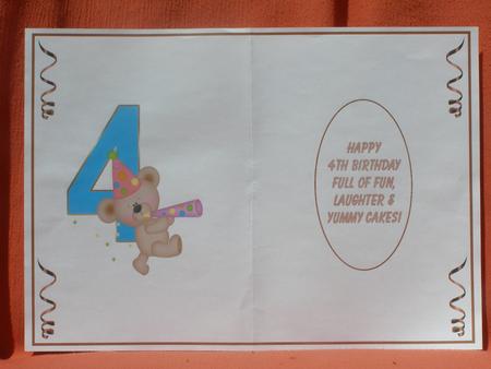 4th Birthday Card Making Insert by Susan Smith