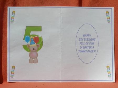5th Birthday Card Making Insert by Susan Smith